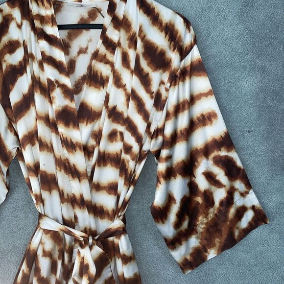 Natori Robe Womens Small Brown Animal Print Silky Satin Short Kimono Robe - Picture 4 of 11